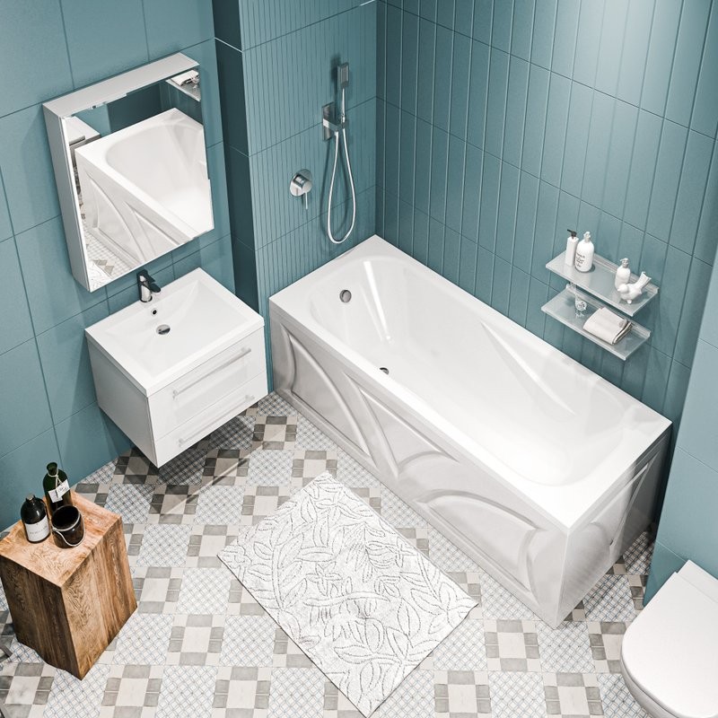 Акриловая ванна 1MarKa Classic 170x70 см, пристенная, белая, с каркасом