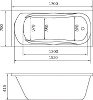 Акриловая ванна 1MarKa Classic 170x70 см, пристенная, белая, с каркасом