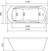Акриловая ванна 1MarKa Classic 170x70 см, пристенная, белая, с каркасом