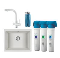 Комплект Мойка кухонная Paulmark Gera 60 PM205546-WH белый + Смеситель Essen Es213011-431TW белый матовый + Измельчитель Intenso I-PRO 1000 + Фильтр Refine System