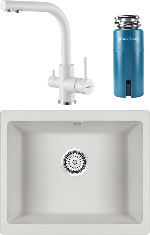 Комплект Мойка кухонная Paulmark Gera 60 PM205546-WH белый + Смеситель Essen Es213011-431TW белый матовый + Измельчитель Intenso I-PRO 1000 + Фильтр Refine System