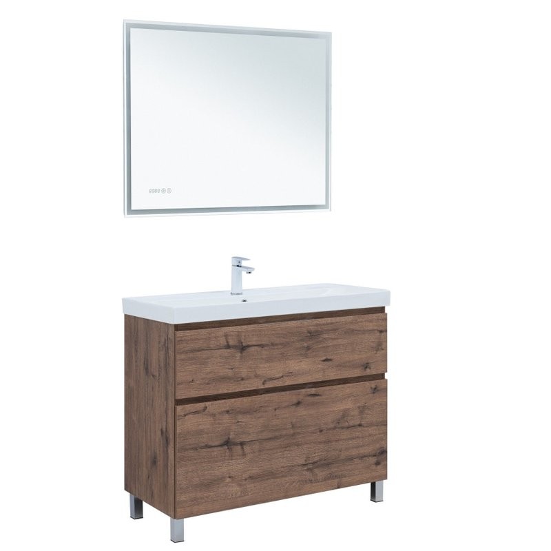 Тумба под раковину Aquanet Алвита New 100 напольная, дуб веллингтон табак