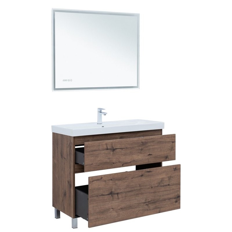 Тумба под раковину Aquanet Алвита New 100 напольная, дуб веллингтон табак