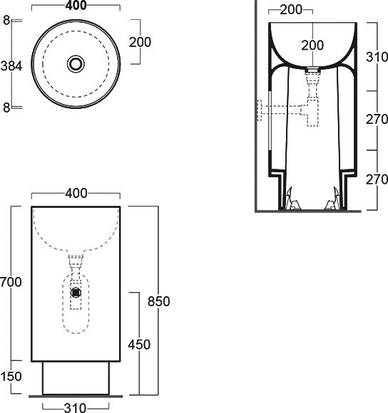 Раковина Simas Po.Mo PO 07 слив в стену