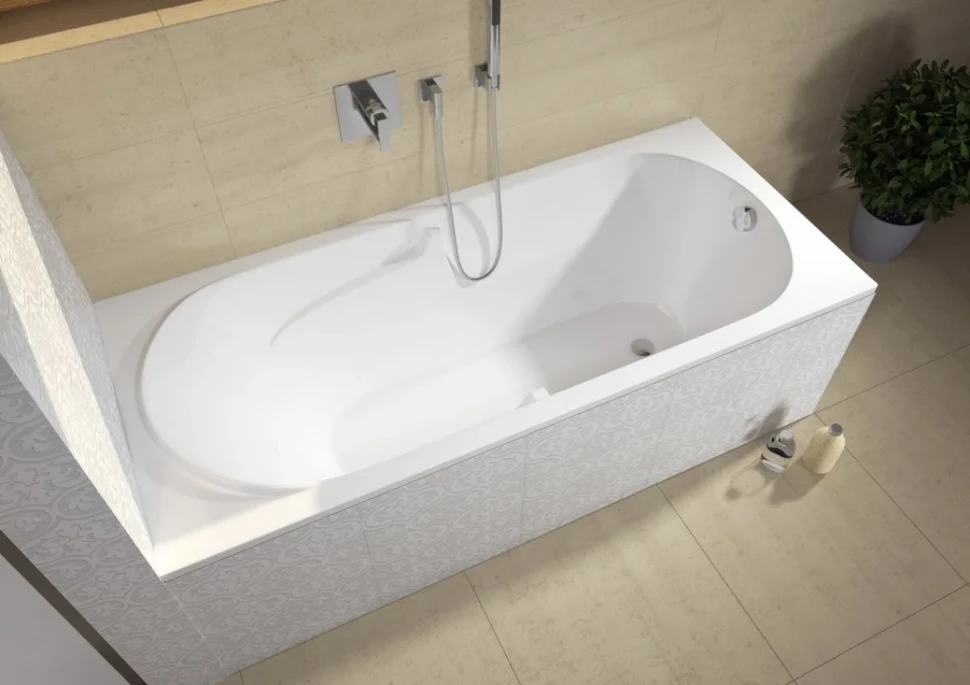 Акриловая ванна Riho Future 170x75 см, пристенная, белая, с каркасом, со сливом-переливом