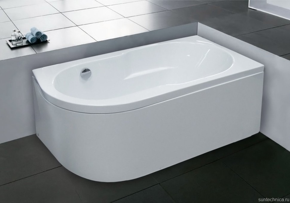 Акриловая ванна Royal Bath Azur RB 614201 R 150x80 см, угловая, правая, пристенная, белая, асимметричная, с каркасом