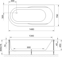 Акриловая ванна Royal Bath Azur RB 614201 R 150x80 см, угловая, правая, пристенная, белая, асимметричная, с каркасом