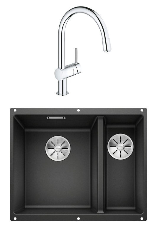Комплект Мойка Blanco Subline 340/160-U антрацит, левая + Смеситель Grohe Minta 3291800E хром