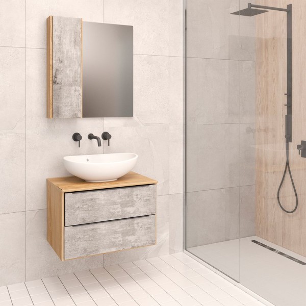 Мебель для ванной комнаты Runo Мальта 70, подвесная, дуб, серая