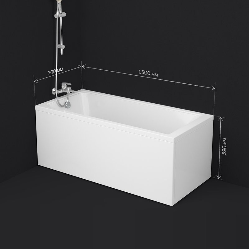 Акриловая ванна AM.PM Gem W90A 150x70 см, пристенная, белая, с каркасом