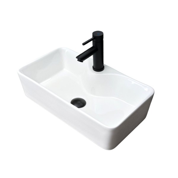 Накладная раковина GID Geometrico N9092 55 глянцевая белая, прямоугольная, фаянс, с 1 отверстием под смеситель