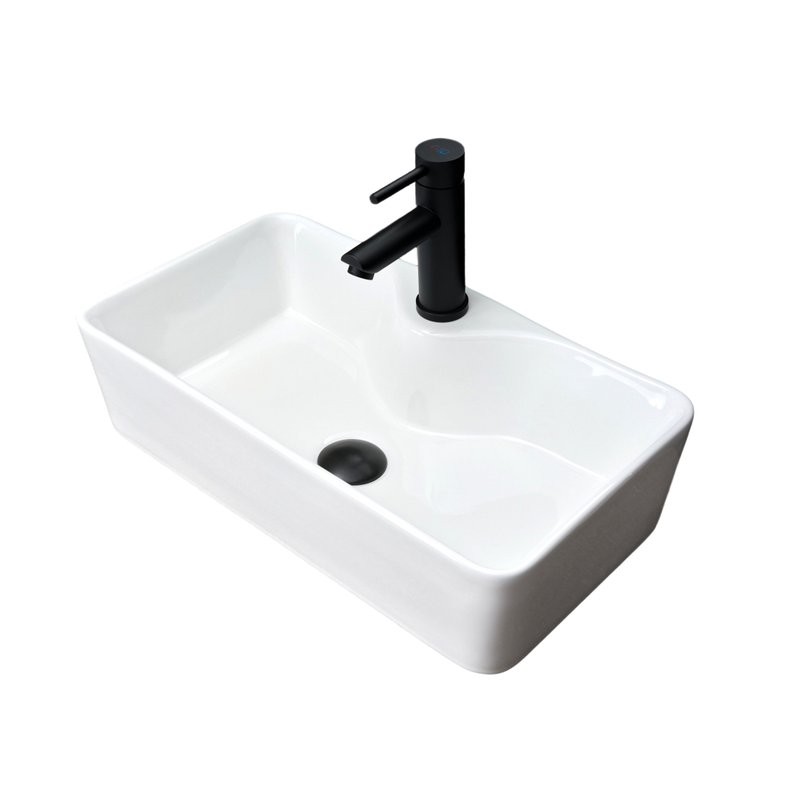 Накладная раковина GID Geometrico N9092 55 глянцевая белая, прямоугольная, фаянс, с 1 отверстием под смеситель