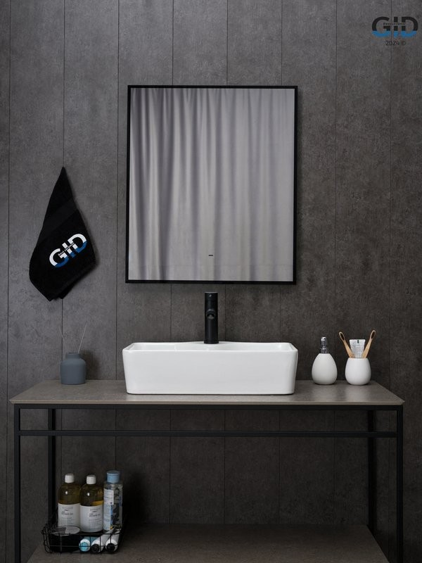 Накладная раковина GID Geometrico N9092 55 глянцевая белая, прямоугольная, фаянс, с 1 отверстием под смеситель