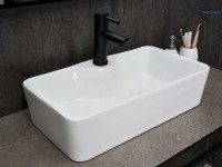 Накладная раковина GID Geometrico N9092 55 глянцевая белая, прямоугольная, фаянс, с 1 отверстием под смеситель