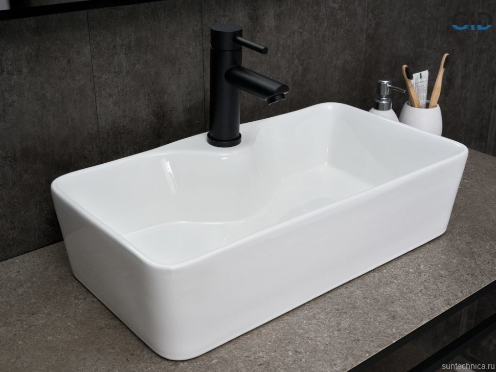 Накладная раковина GID Geometrico N9092 55 глянцевая белая, прямоугольная, фаянс, с 1 отверстием под смеситель