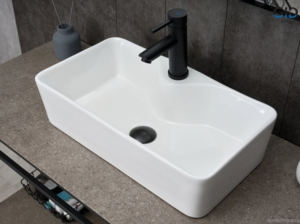 Накладная раковина GID Geometrico N9092 55 глянцевая белая, прямоугольная, фаянс, с 1 отверстием под смеситель