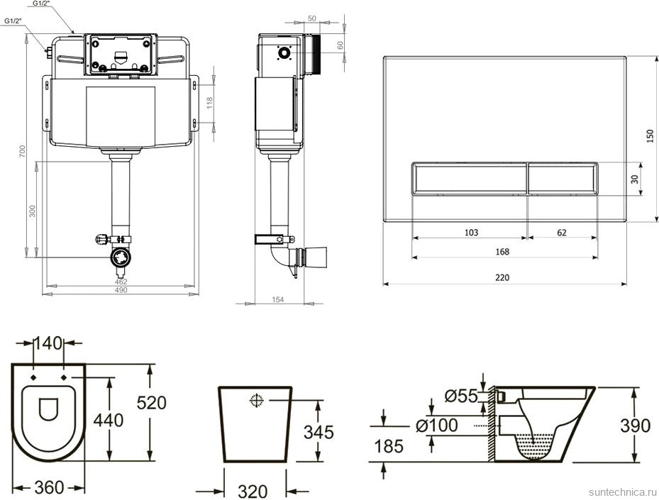 Комплект Lavinia Boho Унитаз приставной Biore 33044050 + Крышка-сиденье Biore 33290410 с микролифтом + Бачок скрытого монтажа RelFix 38020010 + Кнопка RelFix 3805001W