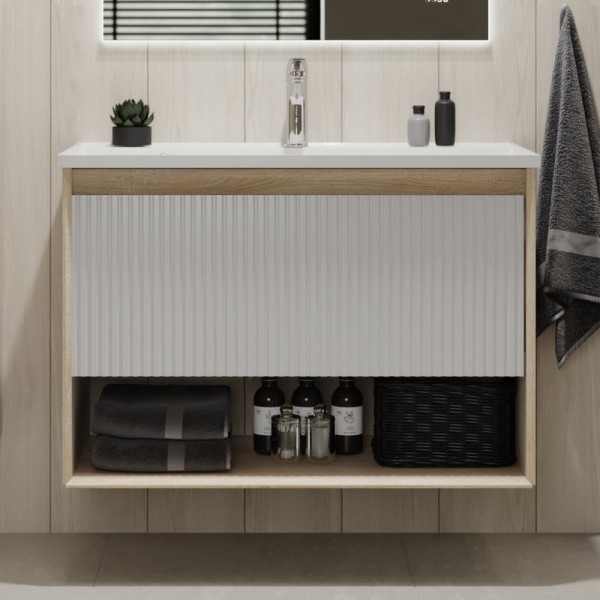 Тумба с раковиной Jorno Tossony 90 сонома светлая, белый