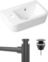 Комплект Раковина маленькая Lavinia Boho One 33310001L + Донный клапан Wellsee Drainage System 182140000 матовый черный + Сифон 182105000 матовый черный