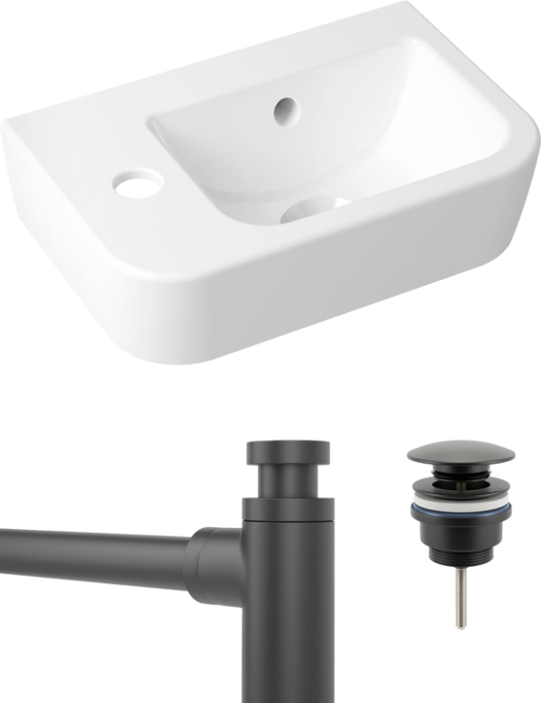 Комплект Раковина маленькая Lavinia Boho One 33310001L + Донный клапан Wellsee Drainage System 182140000 матовый черный + Сифон 182105000 матовый черный