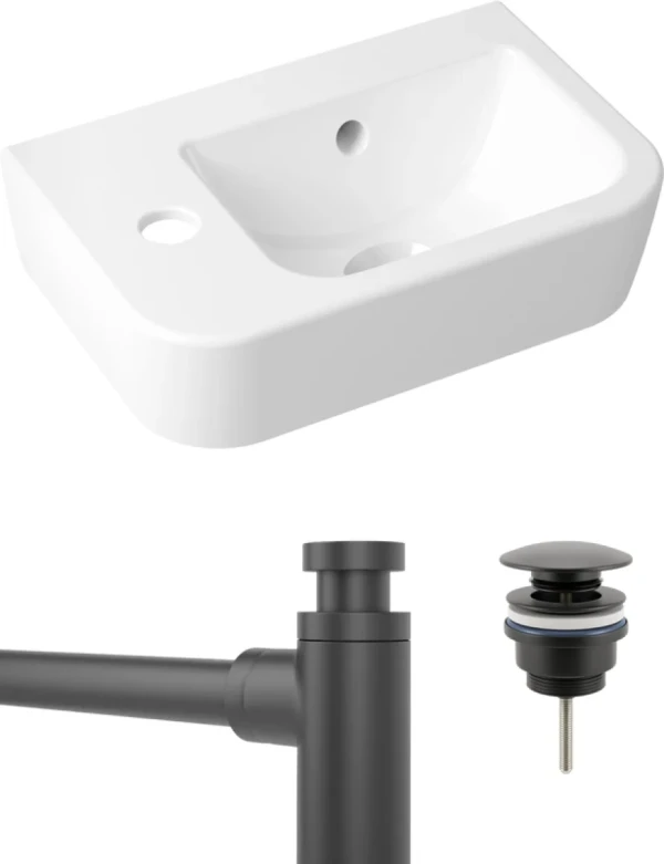 Комплект Раковина маленькая Lavinia Boho One 33310001L + Донный клапан Wellsee Drainage System 182140000 матовый черный + Сифон 182105000 матовый черный
