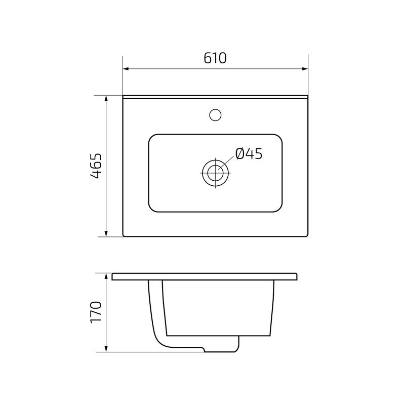 Мебельная раковина GID Integrado 9060s 61 накладная, глянцевая белая, прямоугольная, фаянс