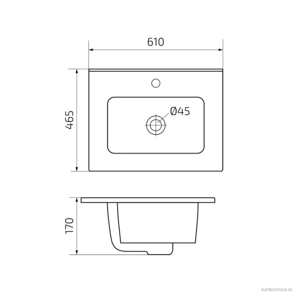 Мебельная раковина GID Integrado 9060s 61 накладная, глянцевая белая, прямоугольная, фаянс