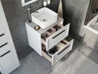 Мебель для ванной комнаты STWORKI Эстерсунд 60 белая матовая, простоун беж с отверстием под смеситель в столешнице