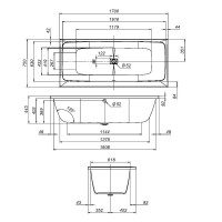 Акриловая ванна AM.PM Func 170x75 см, пристенная, белая, с каркасом