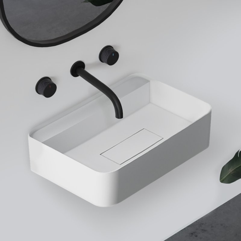 Раковина подвесная Abber Stein AS2626 50 матовая белая, прямоугольная, искусственный камень