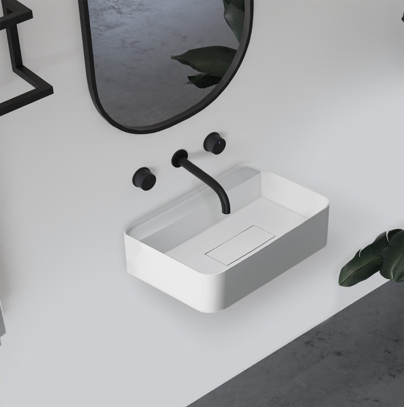 Раковина подвесная Abber Stein AS2626 50 матовая белая, прямоугольная, искусственный камень