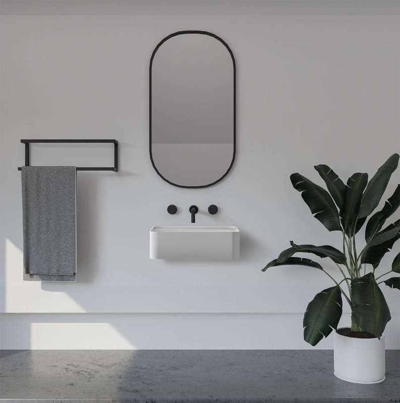 Раковина подвесная Abber Stein AS2626 50 матовая белая, прямоугольная, искусственный камень