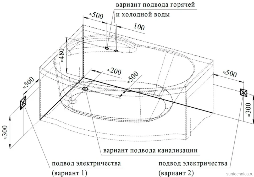 Акриловая ванна Radomir Vannesa Massage Монти классик, L 150x105 см, угловая, левая, пристенная, с гидромассажем, белая, асимметричная, с каркасом, с экраном, со сливом-переливом