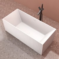 Ванна из искусственного камня Abber Stein AS9602 170x75 см, отдельностоящая, матовая белая, на ножках, с донным клапаном, фурнитура белая