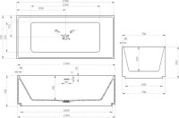 Ванна из искусственного камня Abber Stein AS9602 170x75 см, отдельностоящая, матовая белая, на ножках, с донным клапаном, фурнитура белая