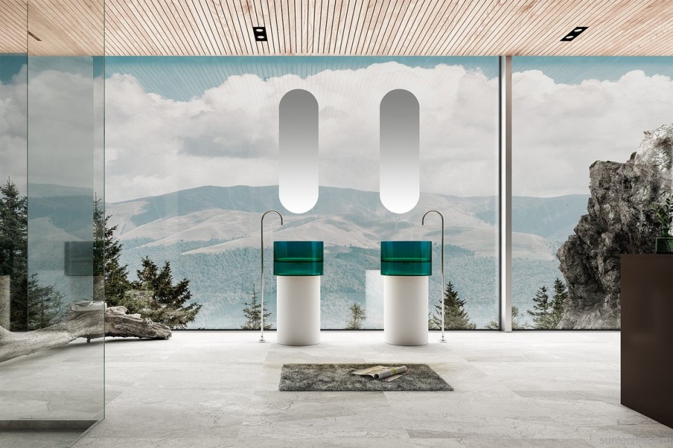 Раковина напольная Abber Kristall AT2701White-Aquamarin 45 белая, бирюзовая, круглая