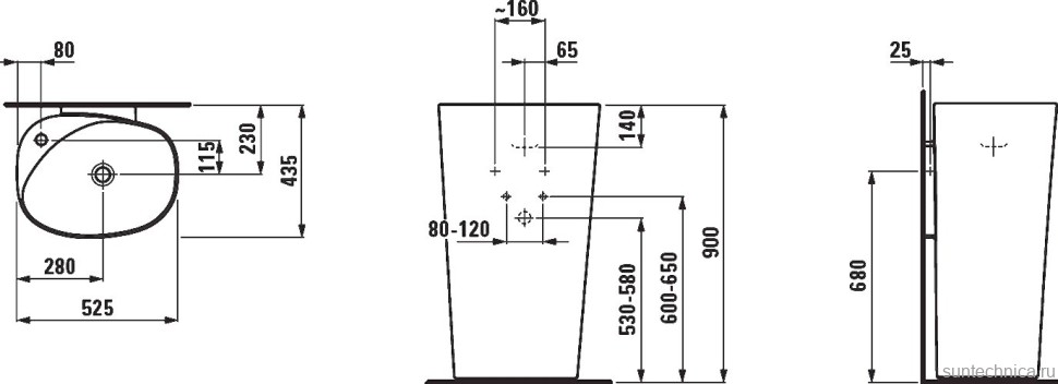 Раковина напольная Laufen Palomba 8.1180.4.000.104.1 53 белая, овальная, моноблок