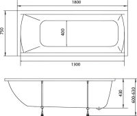 Акриловая ванна Marka One Modern 180x75 см, пристенная, белая, на ножках