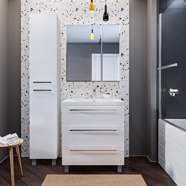 Мебель для ванной комнаты 1MarKa Соната 75Н с 3 ящиками, белый глянец