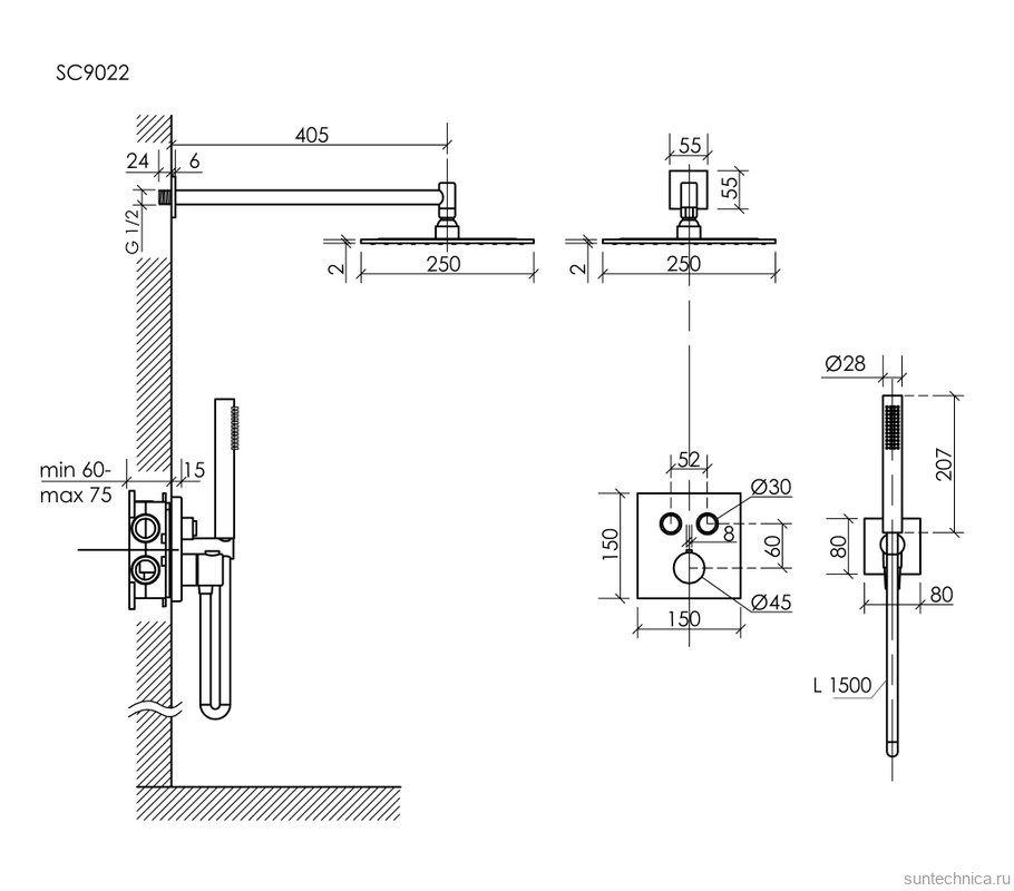 Душевой комплект Sancos Linn SC9022CH С ВНУТРЕННЕЙ ЧАСТЬЮ, хром