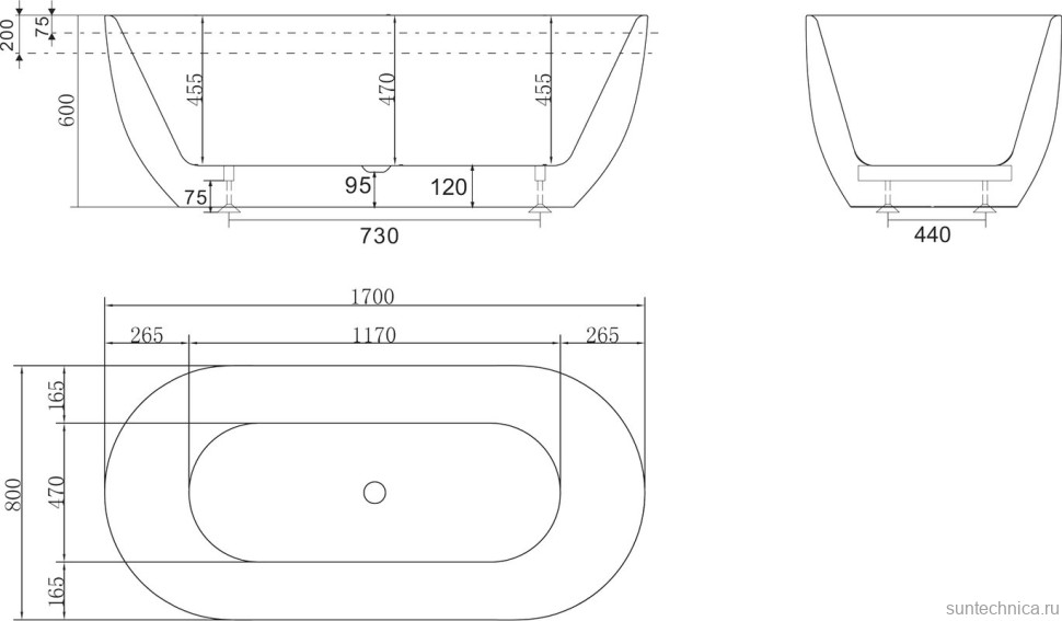 Акриловая ванна BelBagno BB70-1700-800-W/NM 170x80 см, отдельностоящая, глянцевая черная, овальная, на ножках, со сливом-переливом