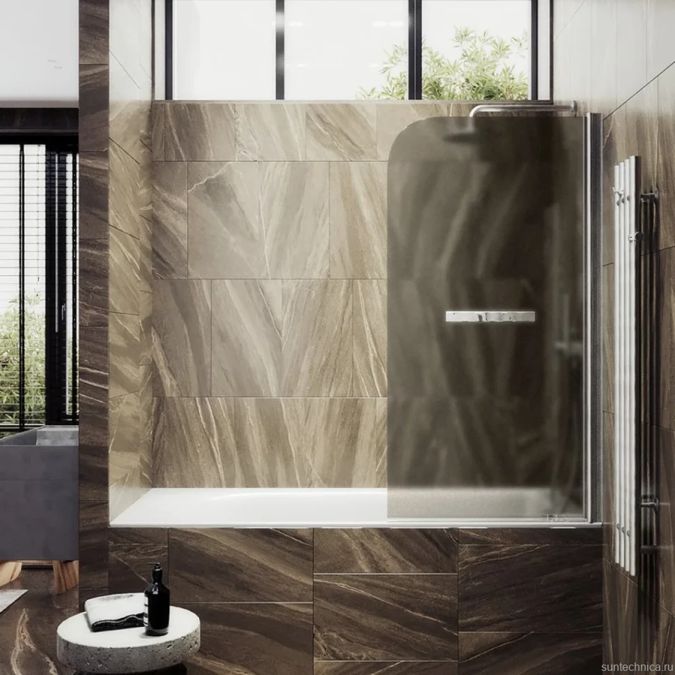 Шторка на ванну Maybahglass MGV-778-5 60x140, профиль матовый хром, стекло матовая бронза