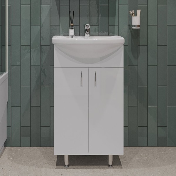 Тумба с раковиной Orange Лайт 50 белый глянец, раковина Уют 50