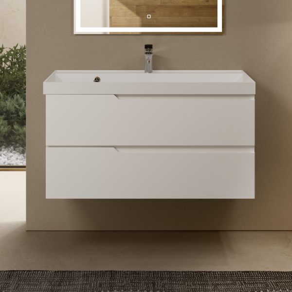 Тумба с раковиной AQUAme S3 100 подвесная, 2 ящика, белый глянец