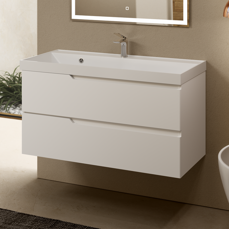 Тумба с раковиной AQUAme S3 100 подвесная, 2 ящика, белый глянец