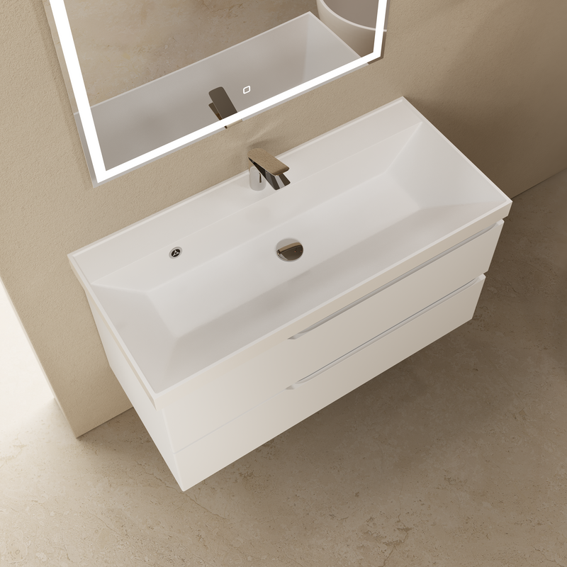 Тумба с раковиной AQUAme S3 100 подвесная, 2 ящика, белый глянец