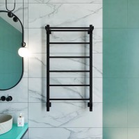 Полотенцесушитель электрический Grota App 530х1000 RAL9005 EL 100x55 см, подключение справа, слева, скрытое подключение справа, матовый черный, лесенка, из стали, с полкой