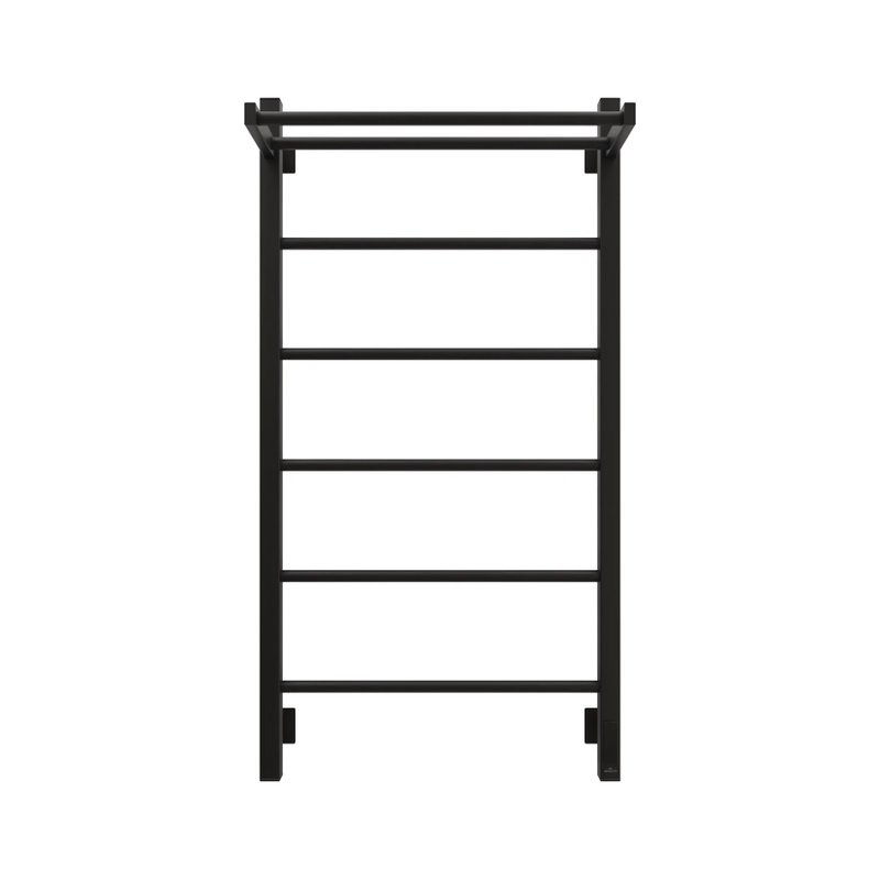 Полотенцесушитель электрический Grota App 530х1000 RAL9005 EL 100x55 см, подключение справа, слева, скрытое подключение справа, матовый черный, лесенка, из стали, с полкой