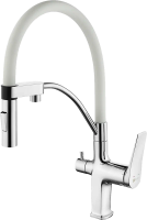 Комплект Мойка кухонная AQUATON Беллис 97 серый шелк + Смеситель Lemark Comfort LM3074C-White с гибким изливом, хром, белый