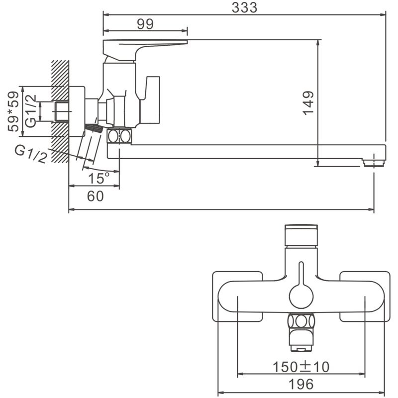 Смеситель с длинным изливом для ванны BELZ B713 B22713-7 черный